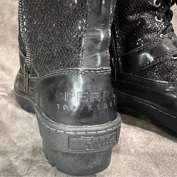 Sperry Top-Sider Alpine Glitter Fur Combat Boots Black 8M Streetwear Luxe - Picture 8 of 11